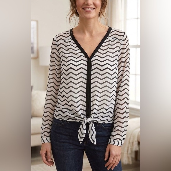 The Limited Tops - The Limited Monochrome Chevron Blouse